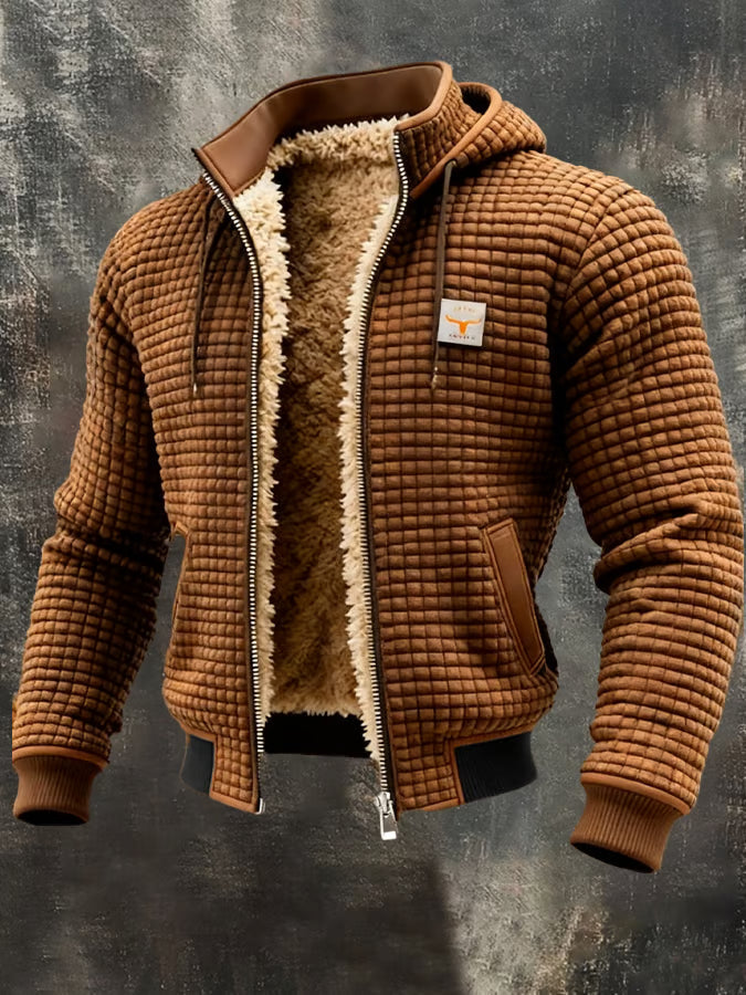 Chaqueta cálida de tejido nido de abeja con capucha y cremallera para hombre
