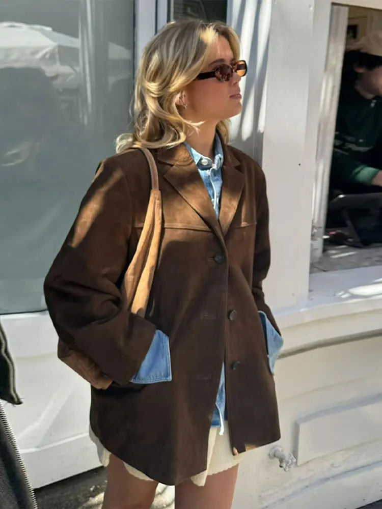 Chaqueta clásica para mujer con botones, cuello y manga larga