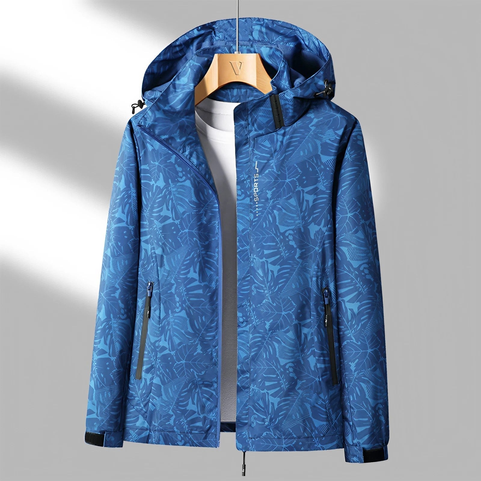 Chaqueta con capucha y cremallera para mujer con estampado floral