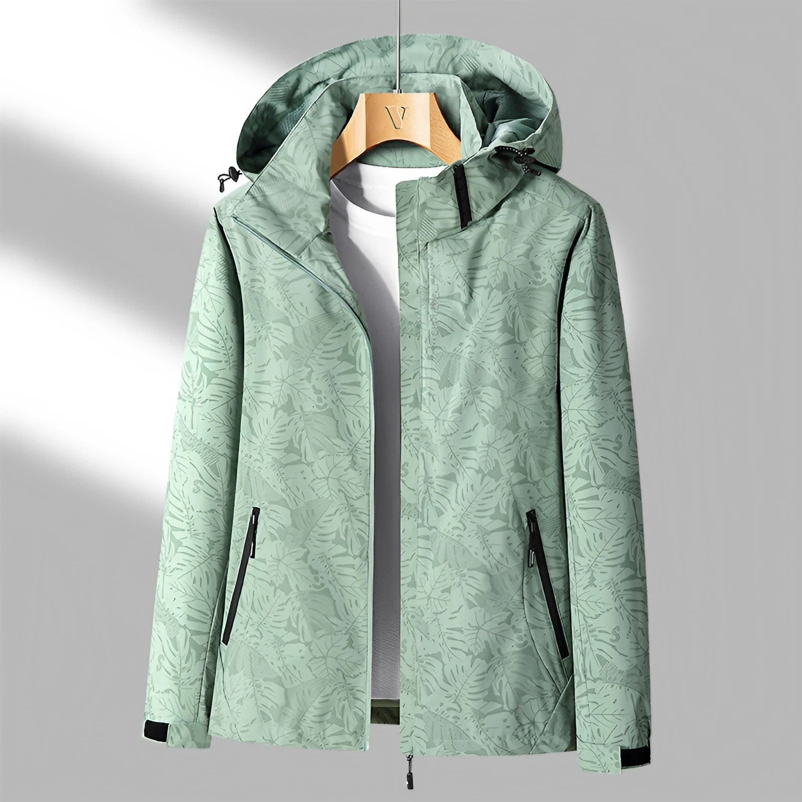 Chaqueta con capucha y cremallera para mujer con estampado floral