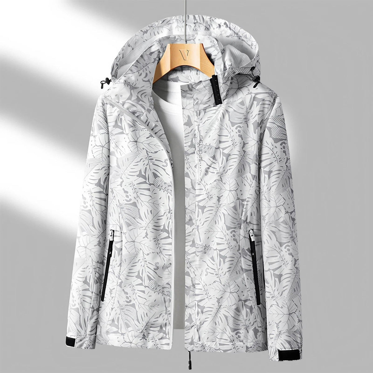 Chaqueta con capucha y cremallera para mujer con estampado floral