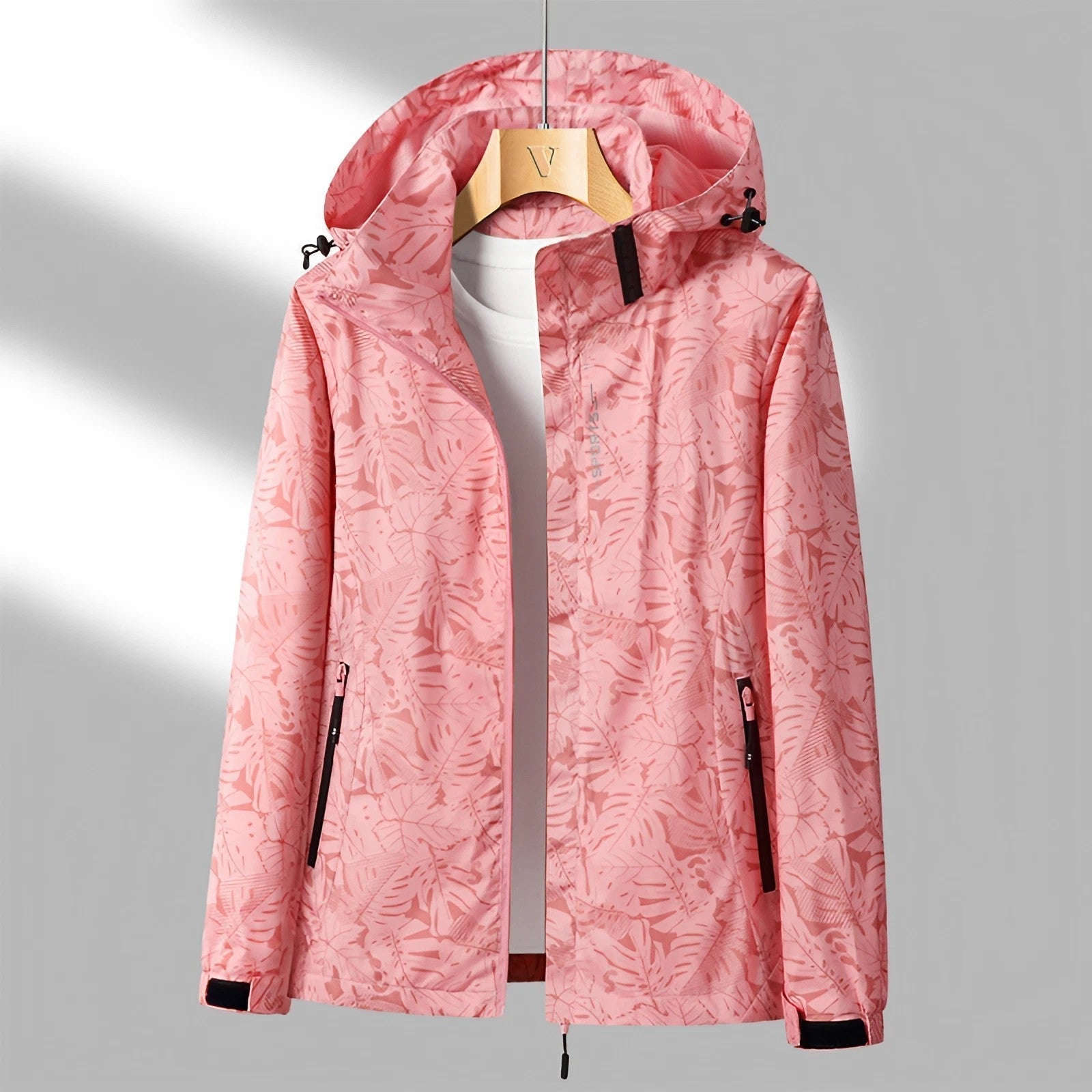 Chaqueta con capucha y cremallera para mujer con estampado floral