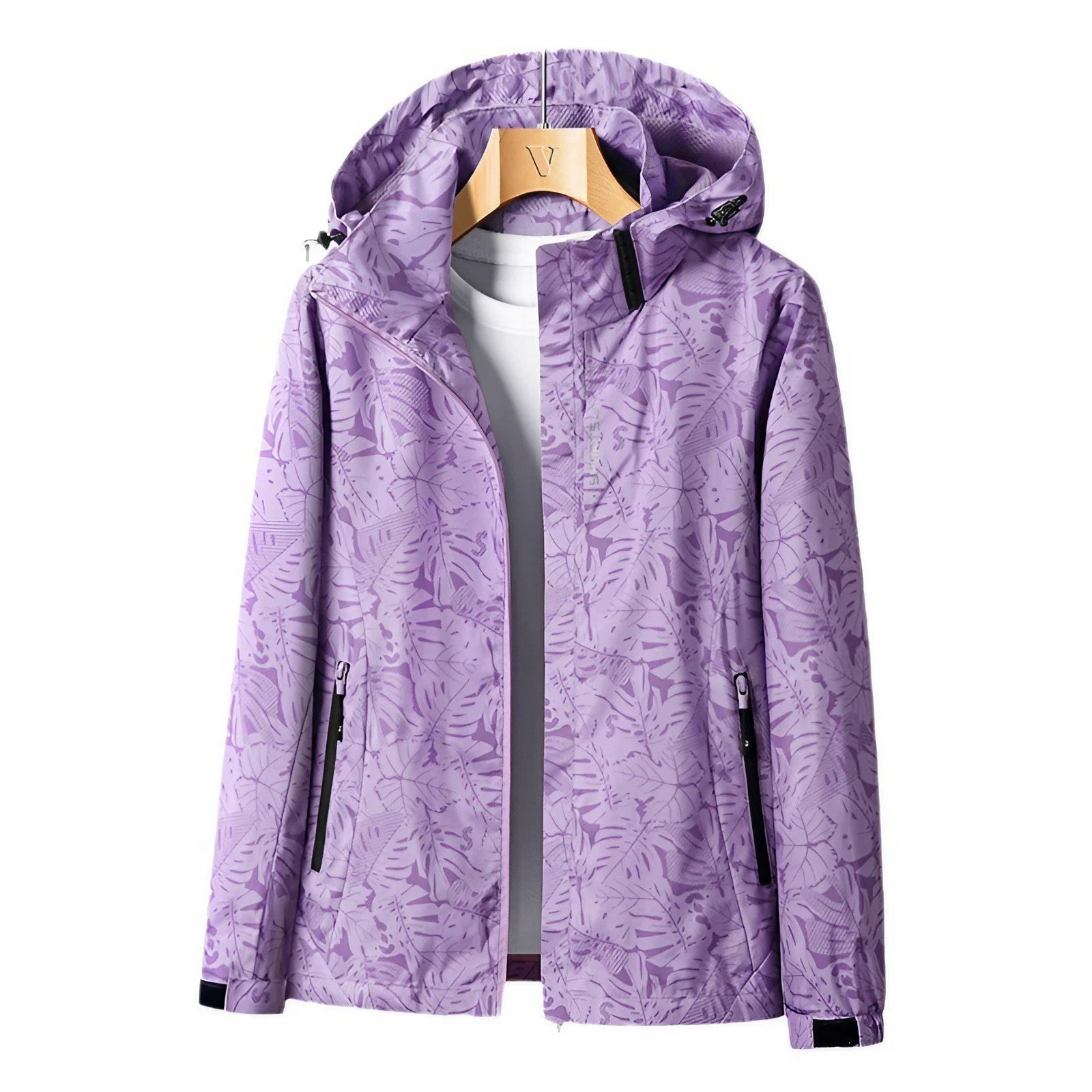 Chaqueta con capucha y cremallera para mujer con estampado floral