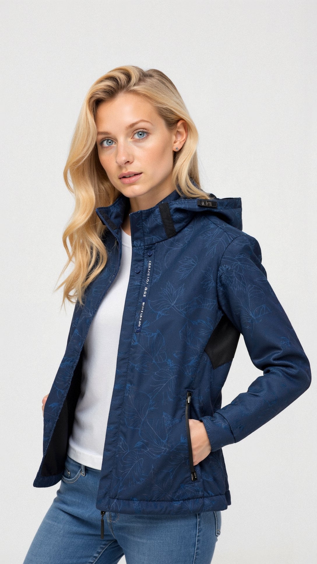 Chaqueta con capucha y cremallera para mujer con estampado floral