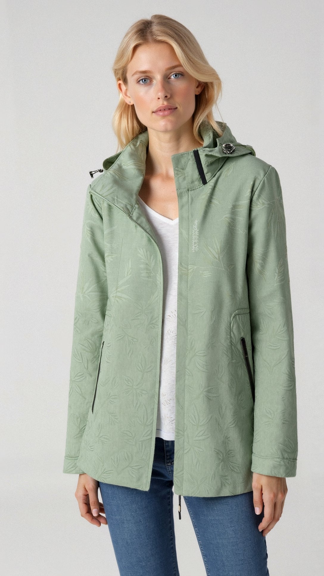 Chaqueta con capucha y cremallera para mujer con estampado floral