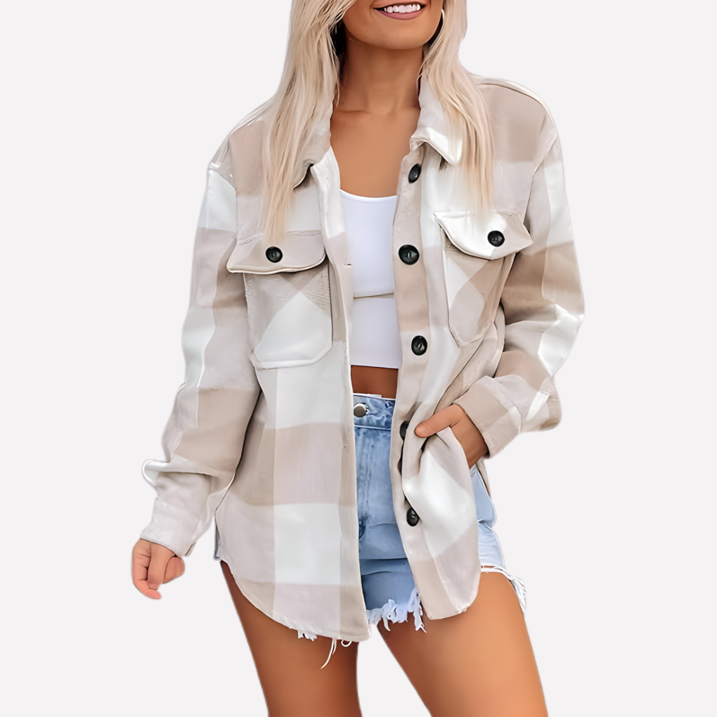 Chaqueta de camisa a cuadros para mujer