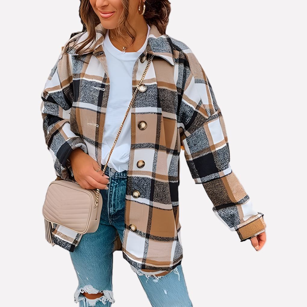 Chaqueta de camisa a cuadros para mujer