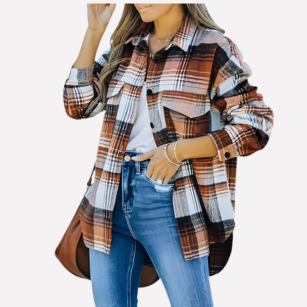 Chaqueta de camisa a cuadros para mujer