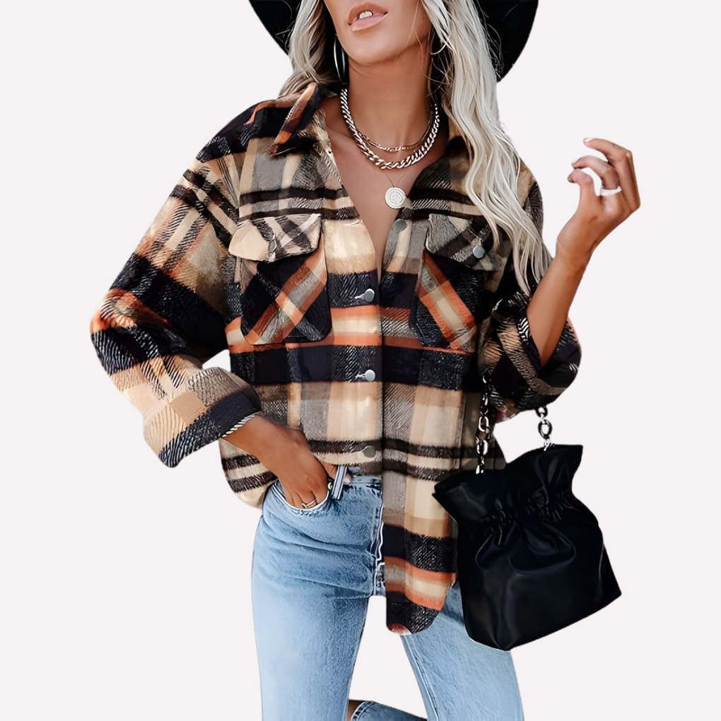 Chaqueta de camisa a cuadros para mujer