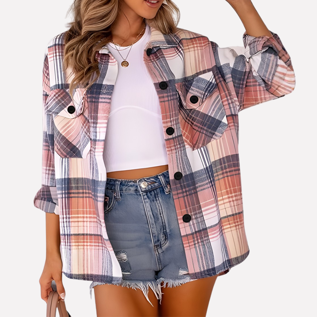 Chaqueta de camisa a cuadros para mujer