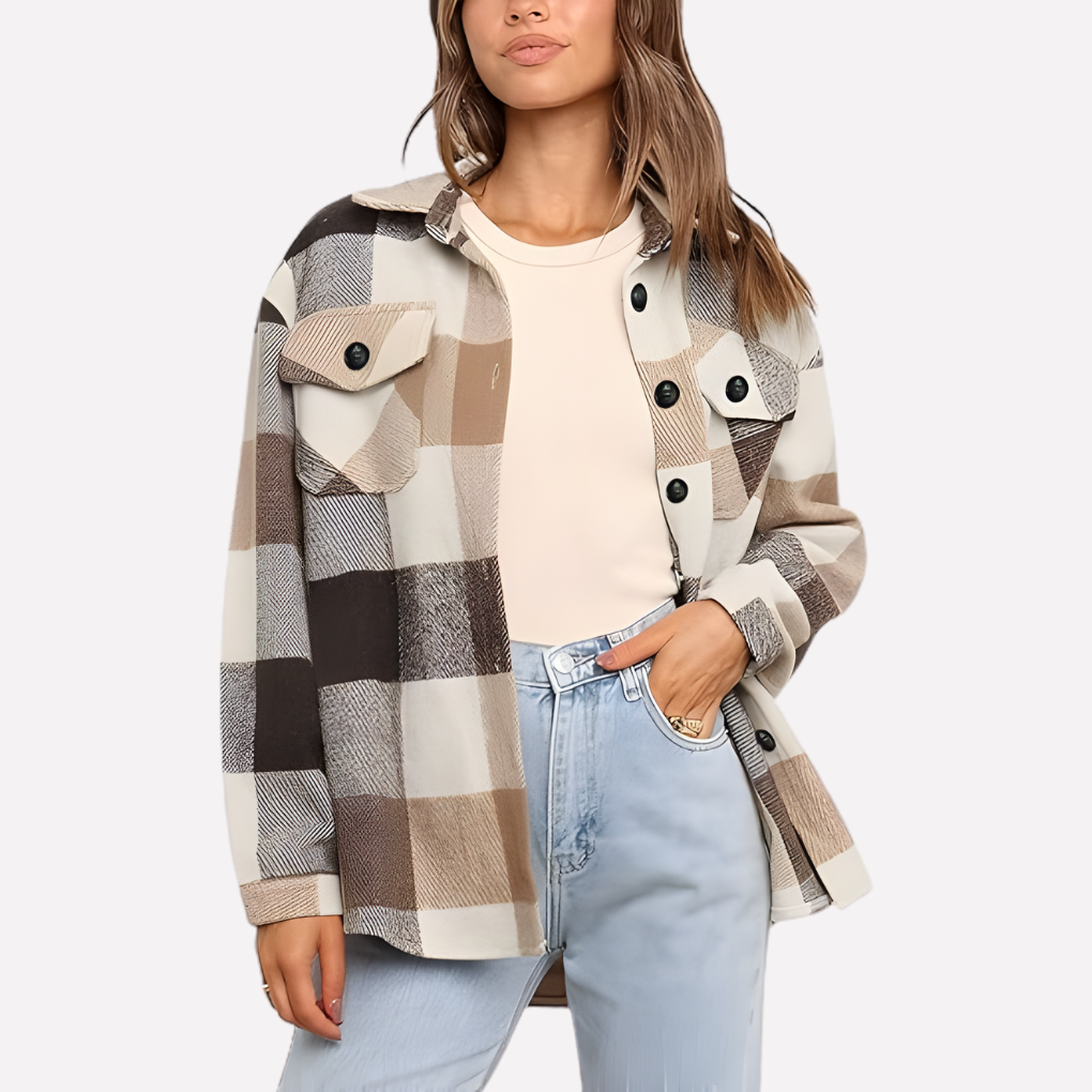 Chaqueta de camisa a cuadros para mujer