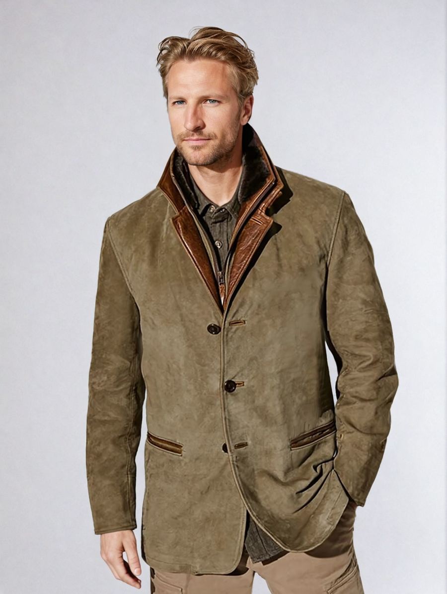Chaqueta de cuero de ciervo para hombre estilo vintage – Elegancia clásica y comodidad moderna