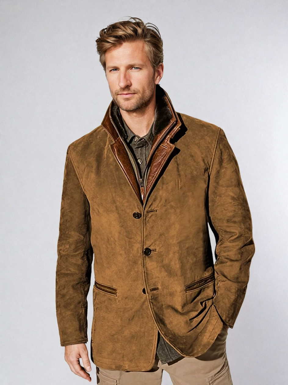 Chaqueta de cuero de ciervo para hombre estilo vintage – Elegancia clásica y comodidad moderna
