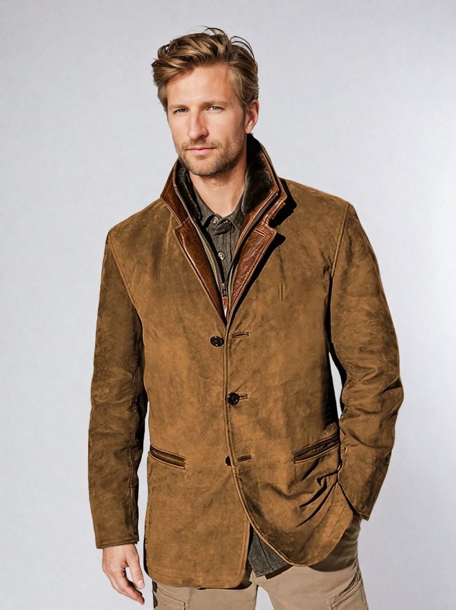 Chaqueta de cuero de ciervo para hombre estilo vintage – Elegancia clásica y comodidad moderna