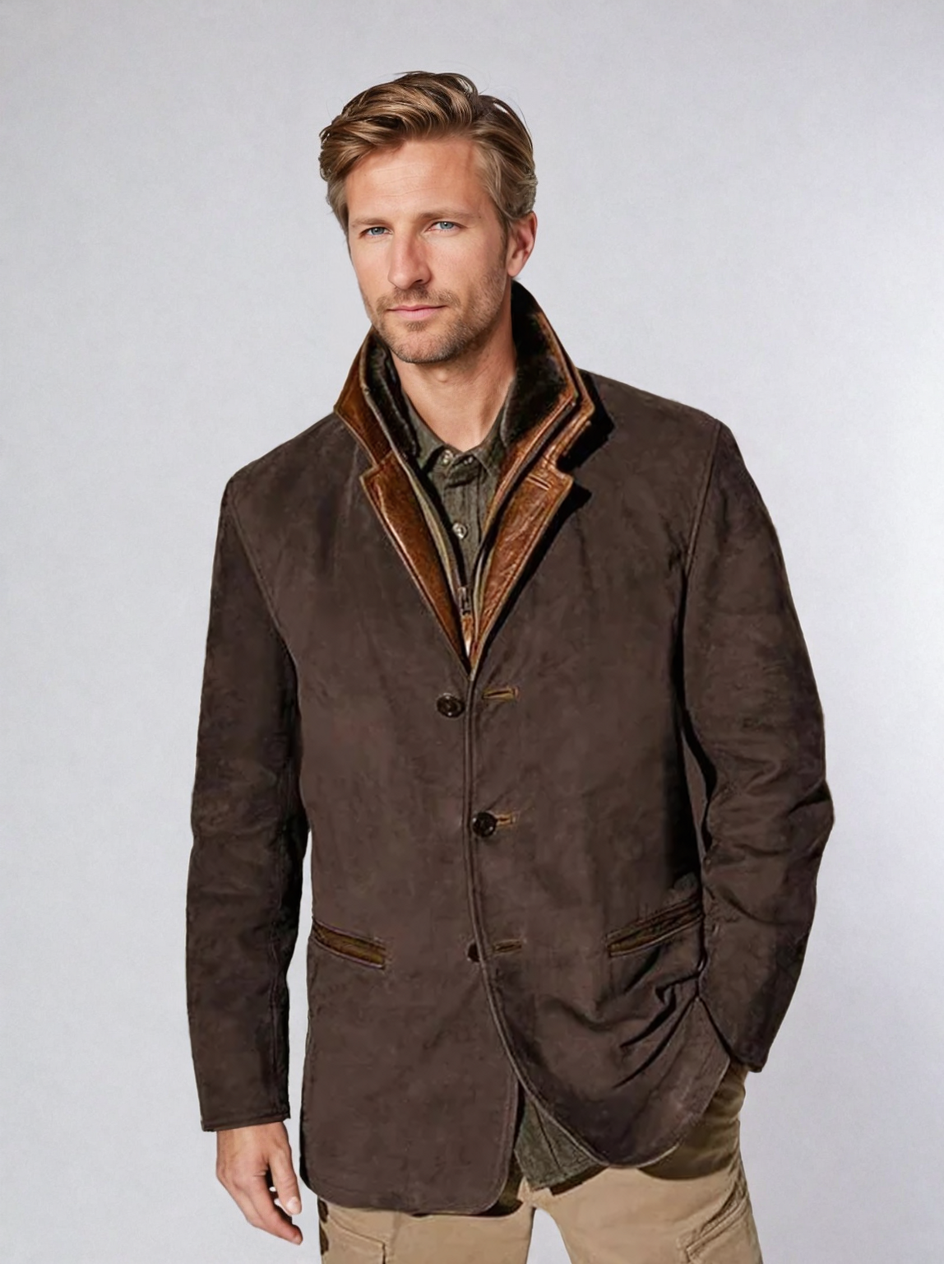 Chaqueta de cuero de ciervo para hombre estilo vintage – Elegancia clásica y comodidad moderna