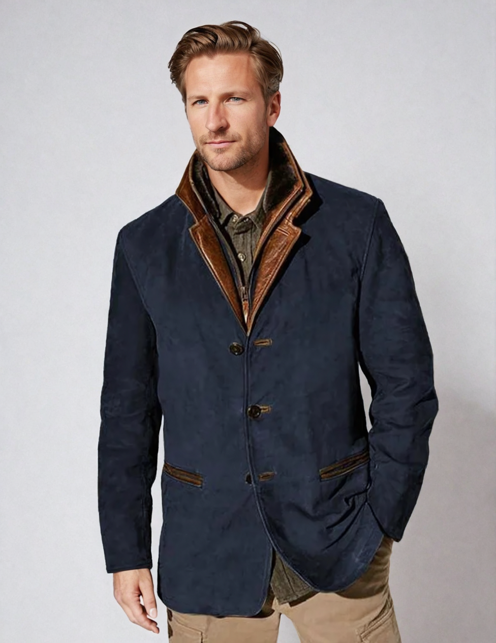 Chaqueta de cuero de ciervo para hombre estilo vintage – Elegancia clásica y comodidad moderna