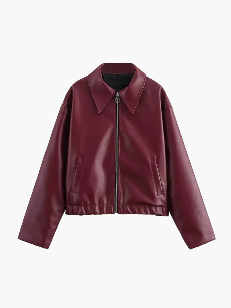 Chaqueta de cuero sintético para mujer en color burdeos
