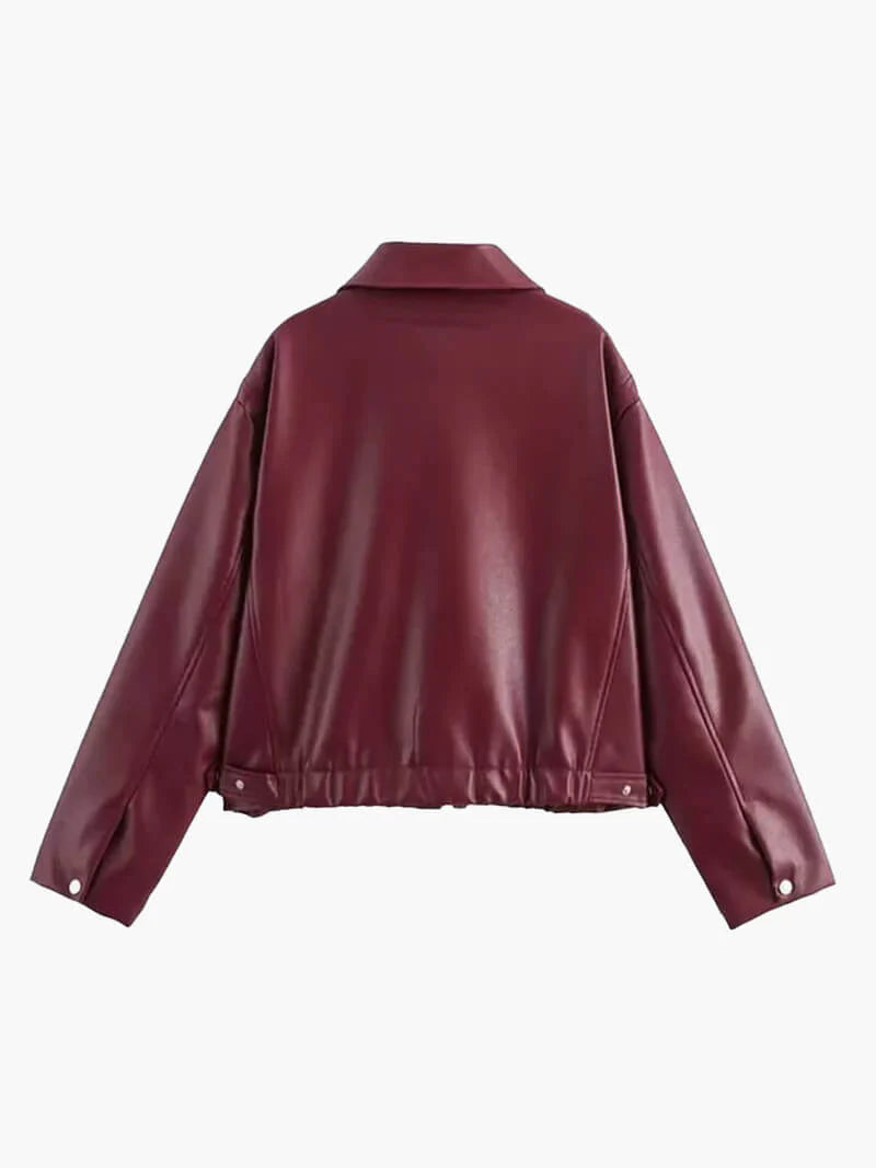 Chaqueta de cuero sintético para mujer en color burdeos