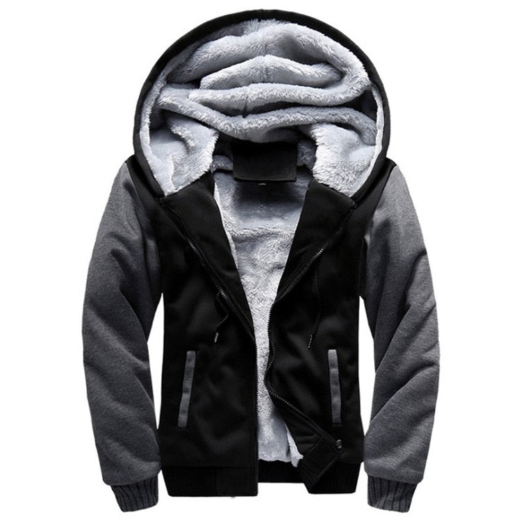 Chaqueta de forro polar de invierno para hombre con capucha y cremallera