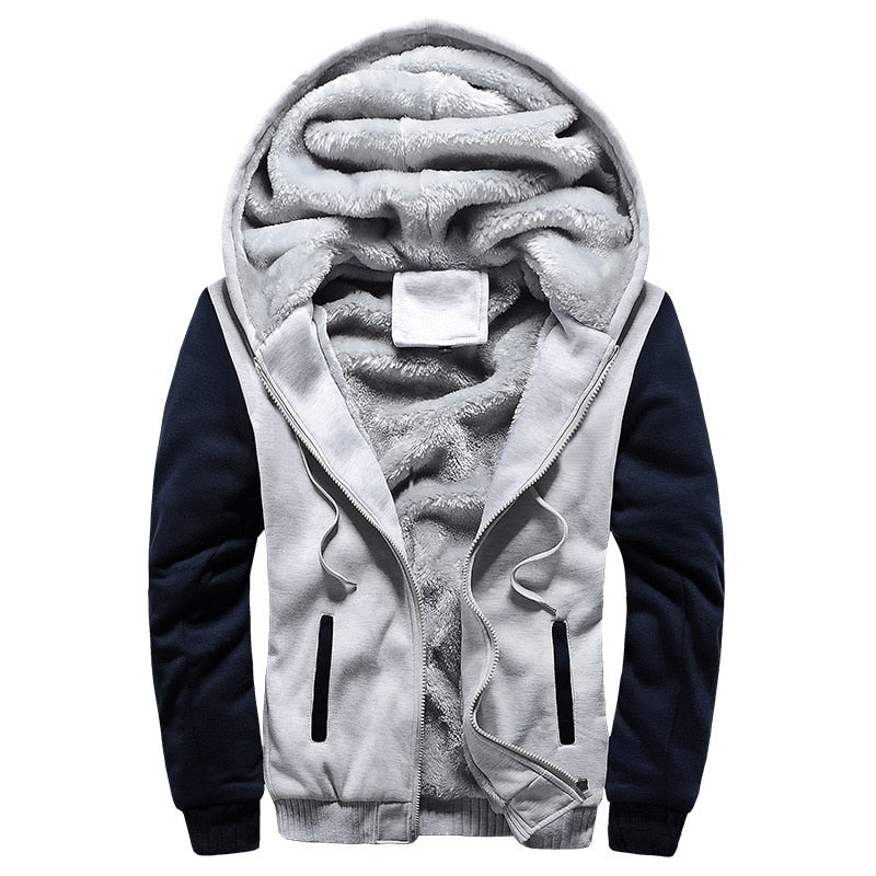Chaqueta de forro polar de invierno para hombre con capucha y cremallera