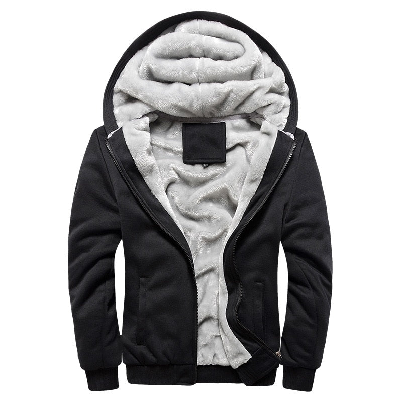 Chaqueta de forro polar de invierno para hombre con capucha y cremallera