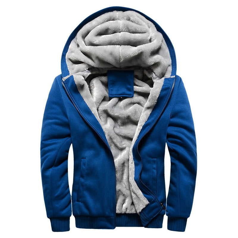 Chaqueta de forro polar de invierno para hombre con capucha y cremallera
