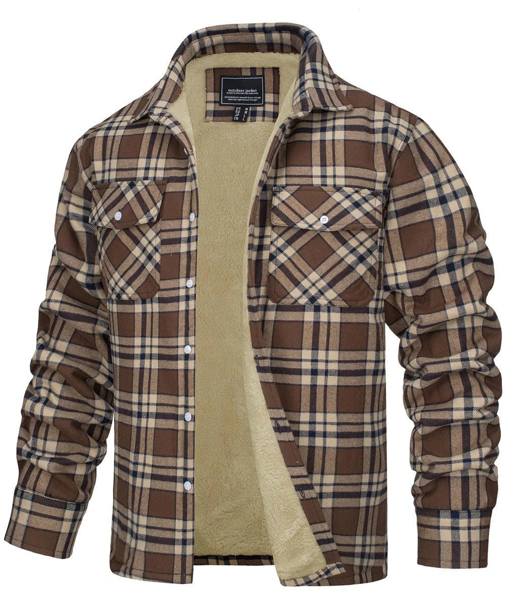 Chaqueta de franela a cuadros para hombre estilo algodón