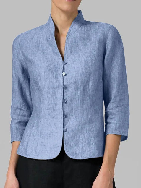 Chaqueta de mujer con botones frontales, manga 3/4 y cuello mao