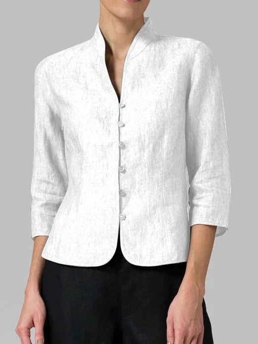 Chaqueta de mujer con botones frontales, manga 3/4 y cuello mao