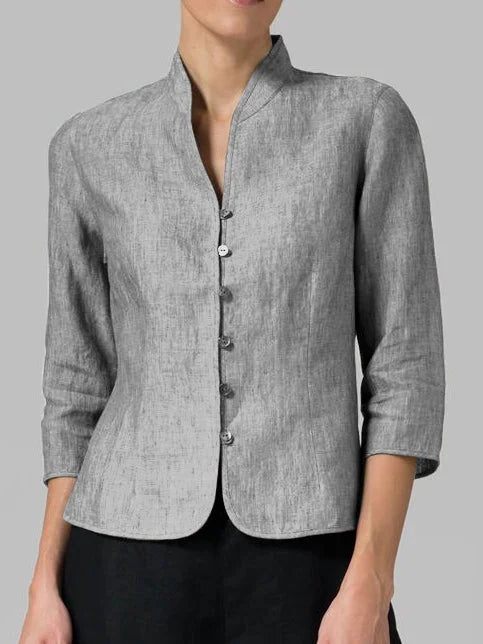 Chaqueta de mujer con botones frontales, manga 3/4 y cuello mao