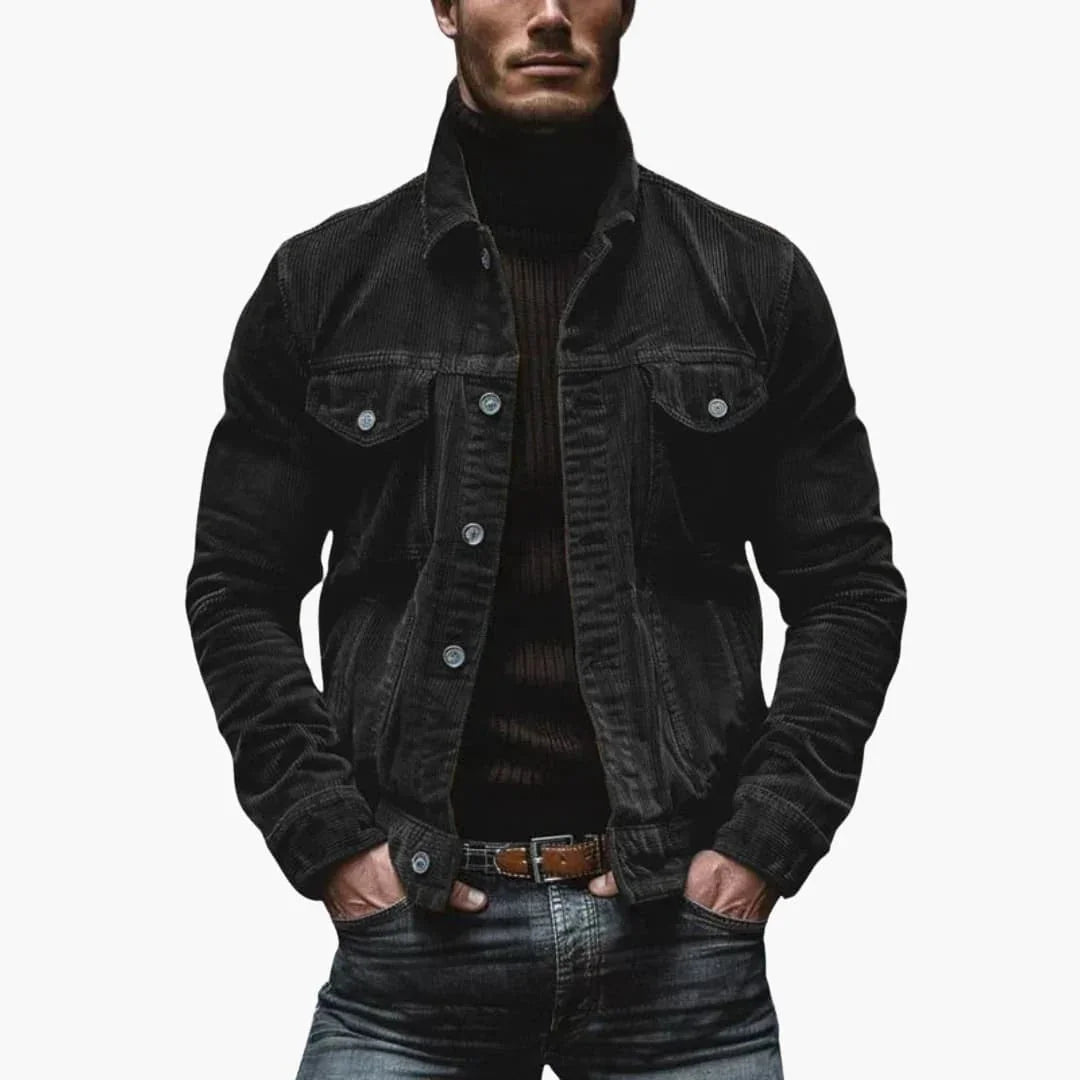 Chaqueta de Pana para Hombre de Estilo Tradicional con Cuello, Bolsillos y Corte Holgado