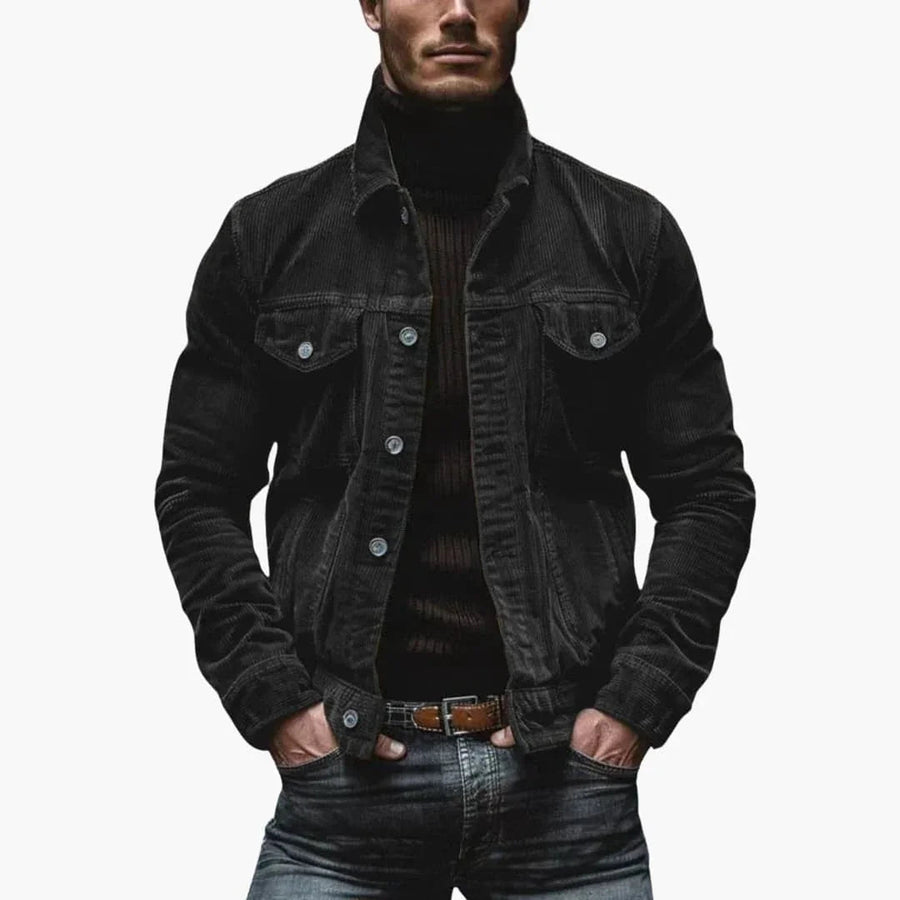 Chaqueta de Pana para Hombre de Estilo Tradicional con Cuello, Bolsillos y Corte Holgado