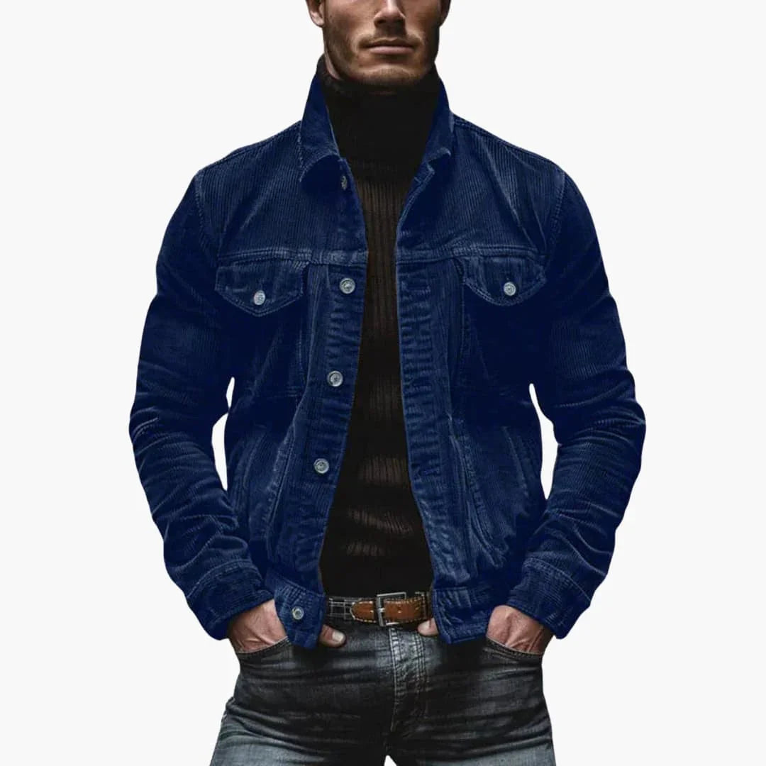 Chaqueta de Pana para Hombre de Estilo Tradicional con Cuello, Bolsillos y Corte Holgado