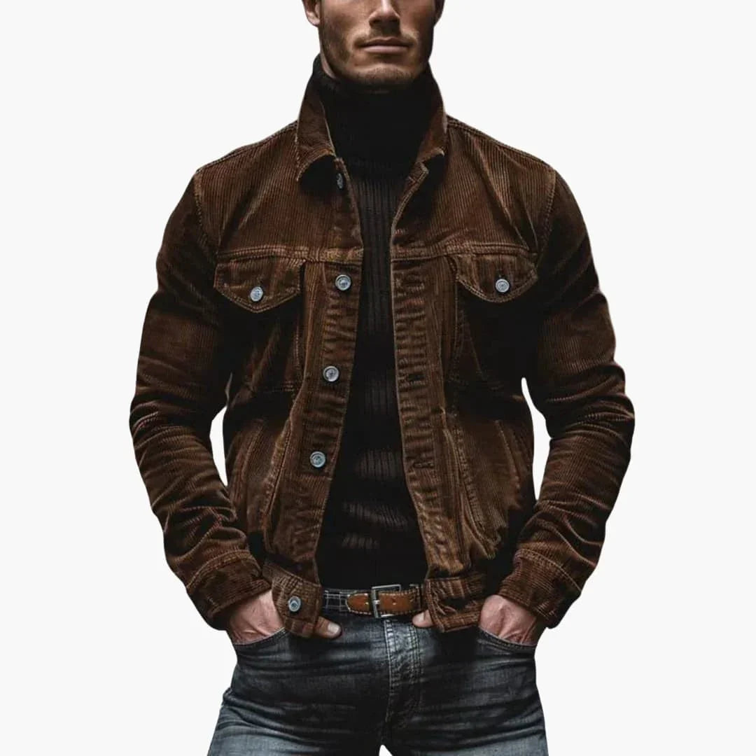 Chaqueta de Pana para Hombre de Estilo Tradicional con Cuello, Bolsillos y Corte Holgado