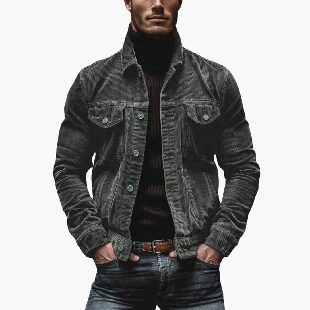 Chaqueta de Pana para Hombre de Estilo Tradicional con Cuello, Bolsillos y Corte Holgado