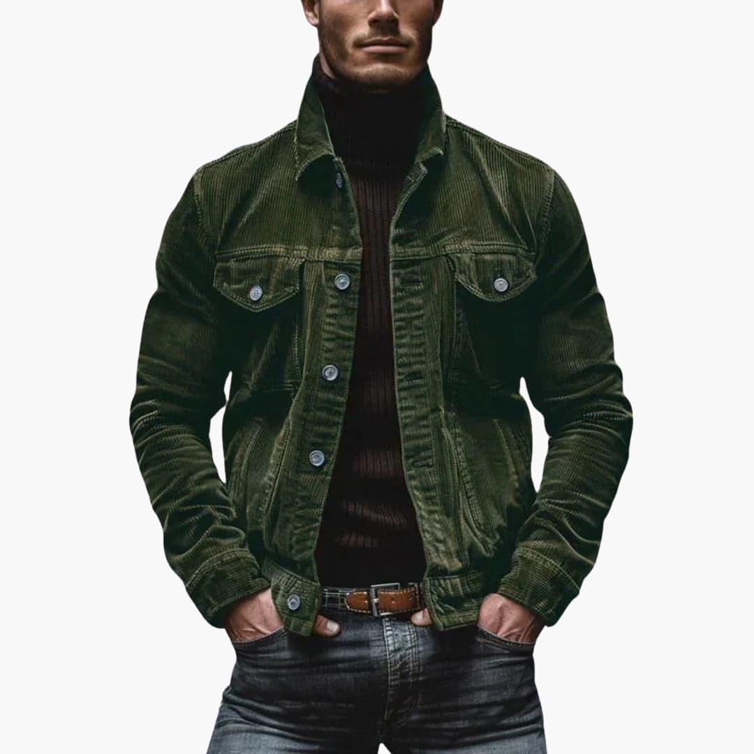 Chaqueta de Pana para Hombre de Estilo Tradicional con Cuello, Bolsillos y Corte Holgado