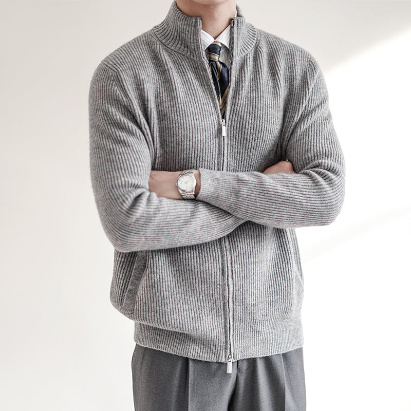 Chaqueta de punto acanalada con cremallera completa para hombre