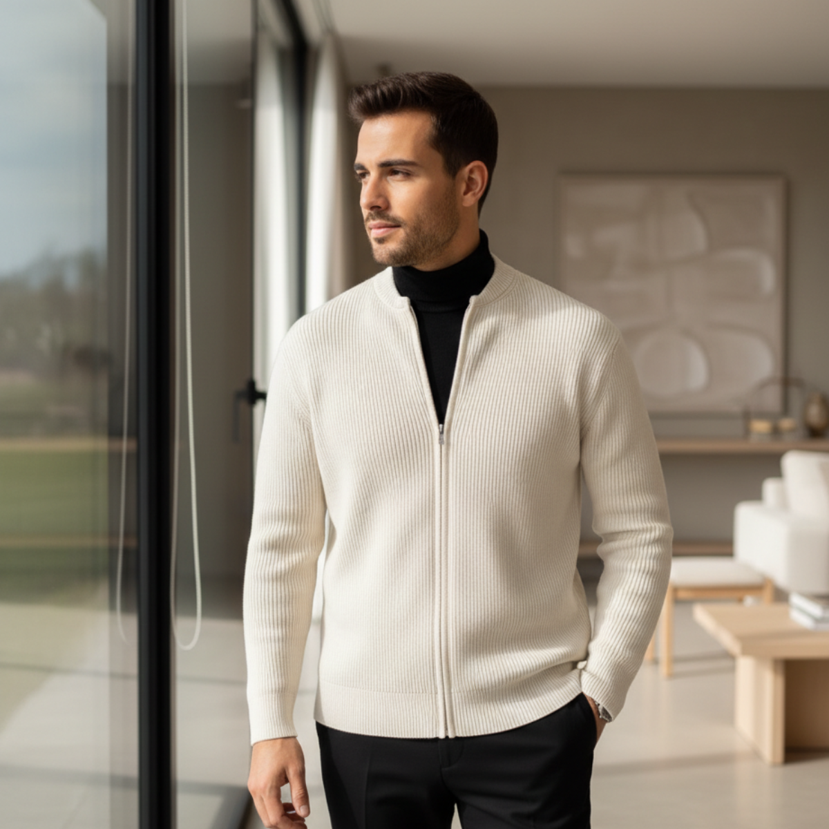 Chaqueta de punto con cremallera para hombre