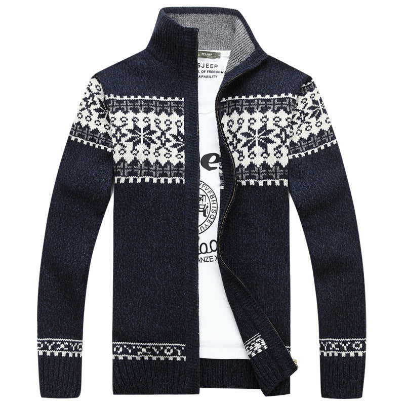 Chaqueta de Punto Noruego para Hombre con Cremallera, Cuello Alto y Estampado