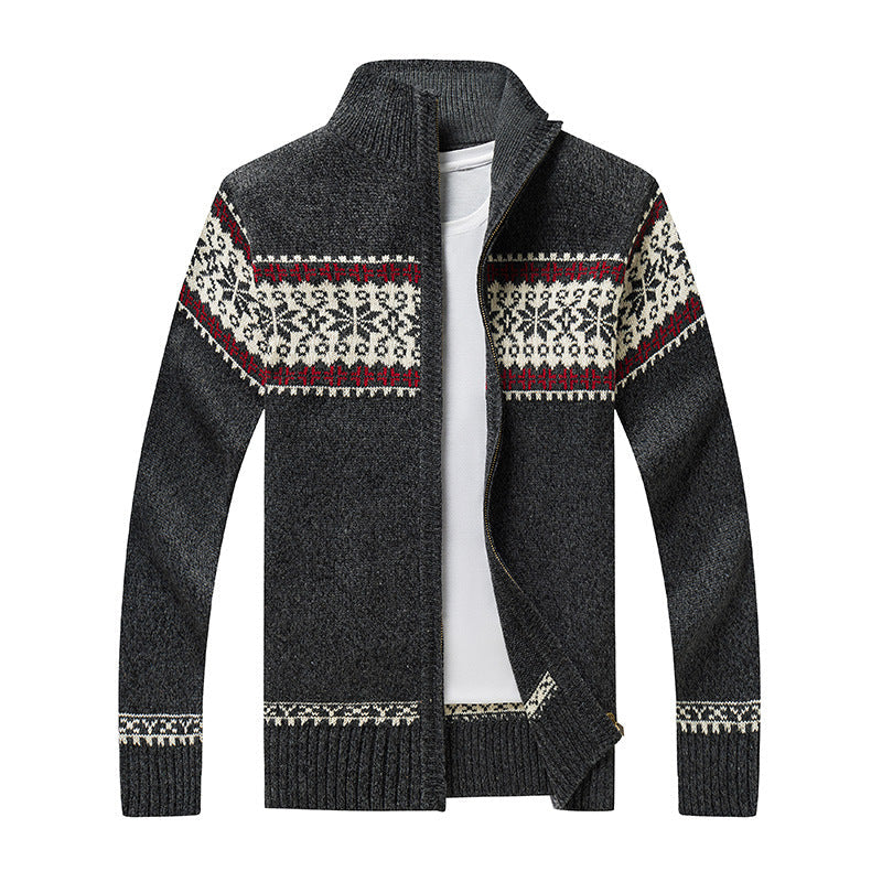 Chaqueta de Punto Noruego para Hombre con Cremallera, Cuello Alto y Estampado