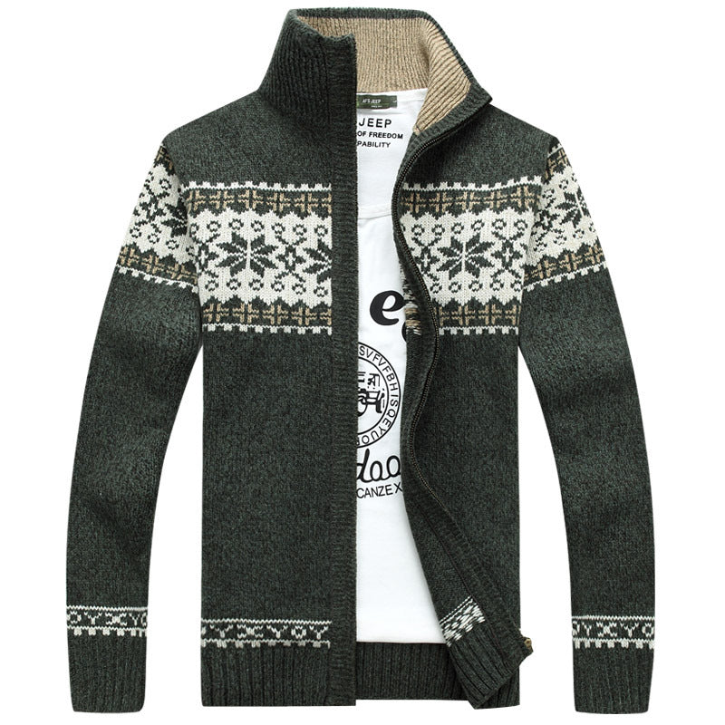 Chaqueta de Punto Noruego para Hombre con Cremallera, Cuello Alto y Estampado