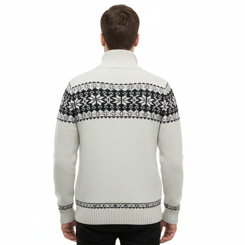 Chaqueta de Punto Noruego para Hombre con Cremallera, Cuello Alto y Estampado