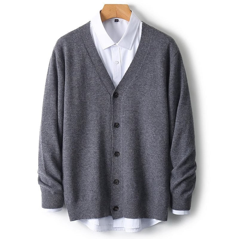 Chaqueta de punto para hombre con cuello en V y botones