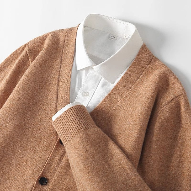 Chaqueta de punto para hombre con cuello en V y botones