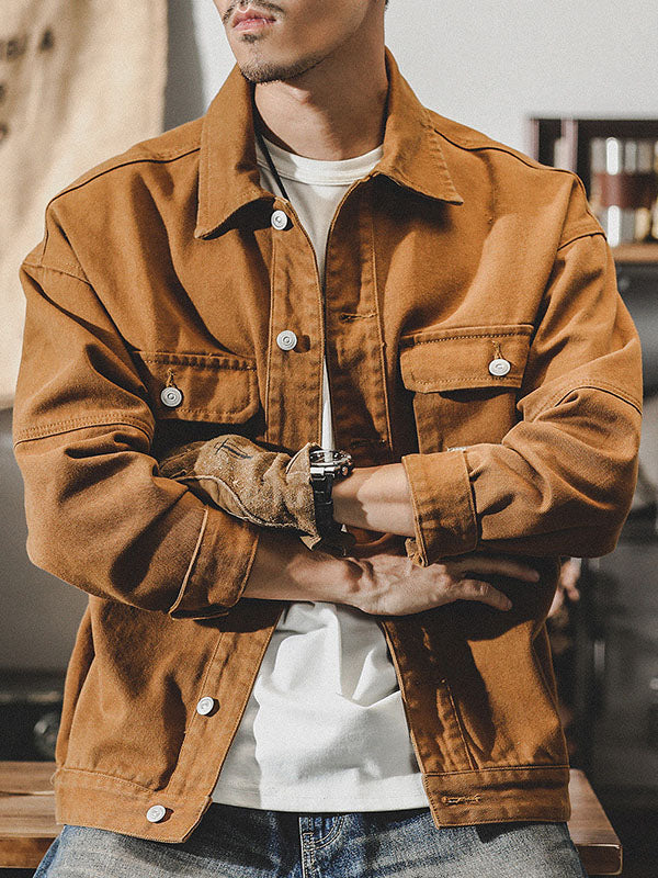 Chaqueta de trabajo cargo para hombre estilo vintage americano, chaqueta retro resistente de diseño clásico