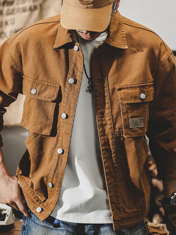 Chaqueta de trabajo cargo para hombre estilo vintage americano, chaqueta retro resistente de diseño clásico