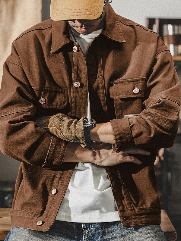 Chaqueta de trabajo cargo para hombre estilo vintage americano, chaqueta retro resistente de diseño clásico