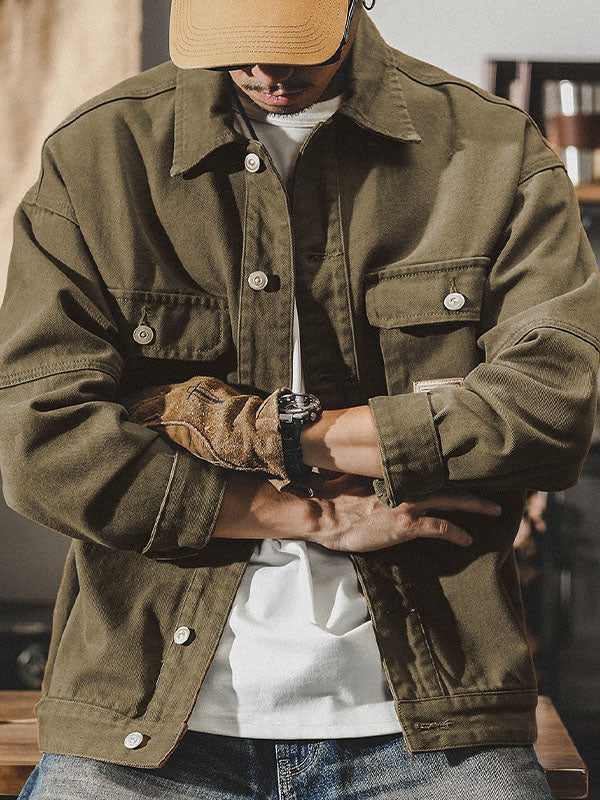 Chaqueta de trabajo cargo para hombre estilo vintage americano, chaqueta retro resistente de diseño clásico