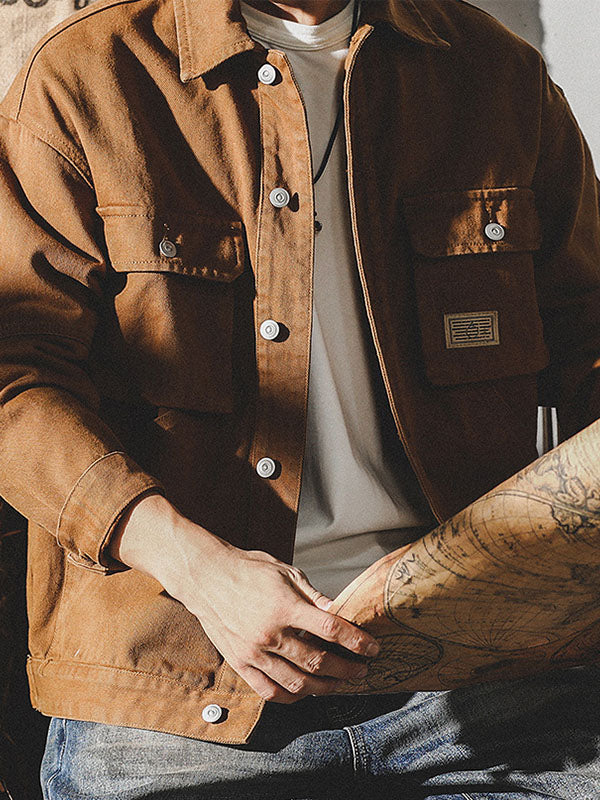 Chaqueta de trabajo cargo para hombre estilo vintage americano, chaqueta retro resistente de diseño clásico