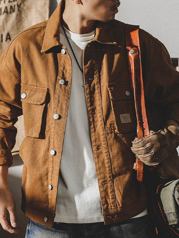 Chaqueta de trabajo cargo para hombre estilo vintage americano, chaqueta retro resistente de diseño clásico